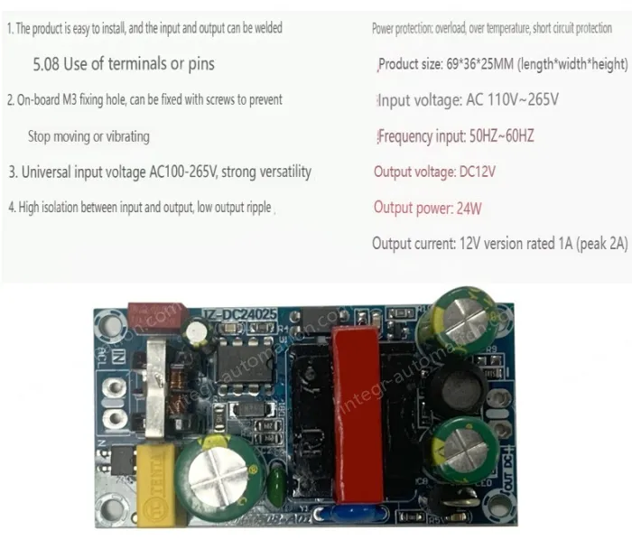 AC-DC buck module: 220V to 12V 2A isolating switching power supply module