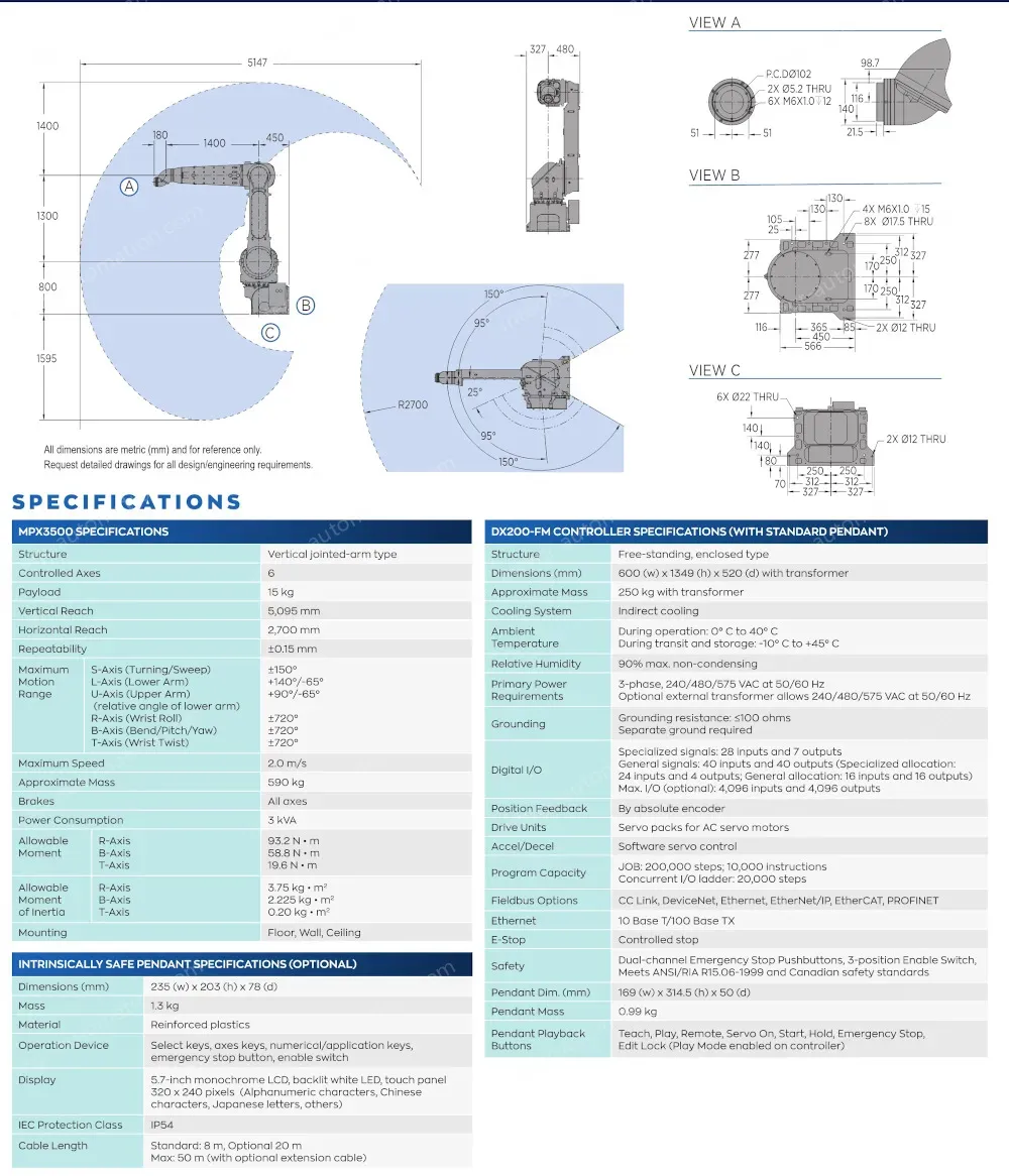 MPX3500 robot spec diagram