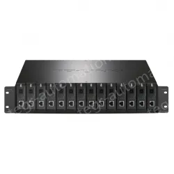 Dual-power 14-slot fiber optic transceiver dedicated rack