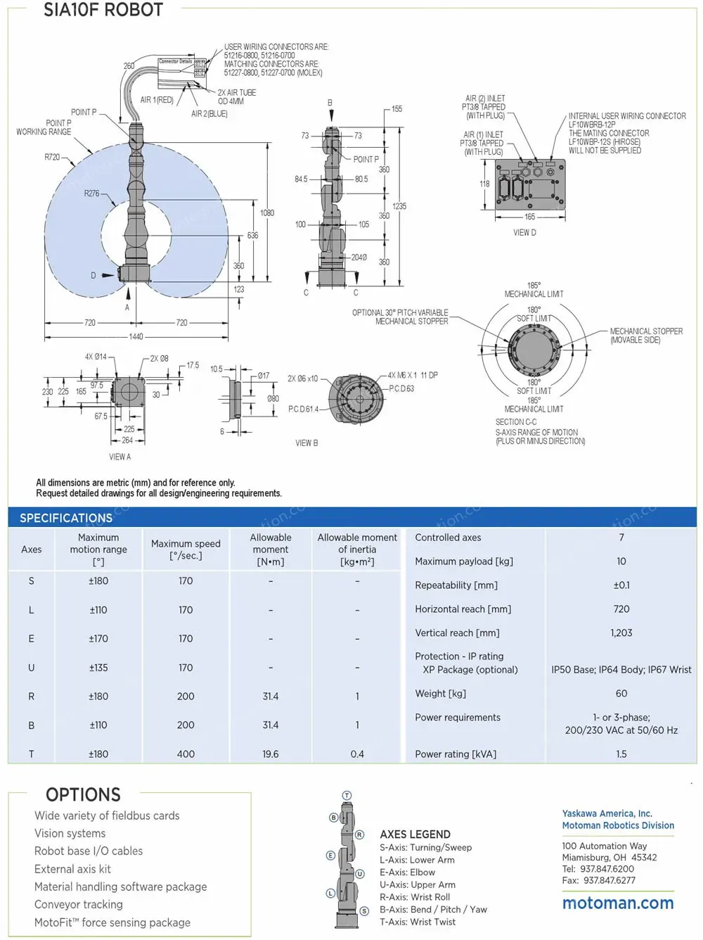 SIA10F robot spec diagram