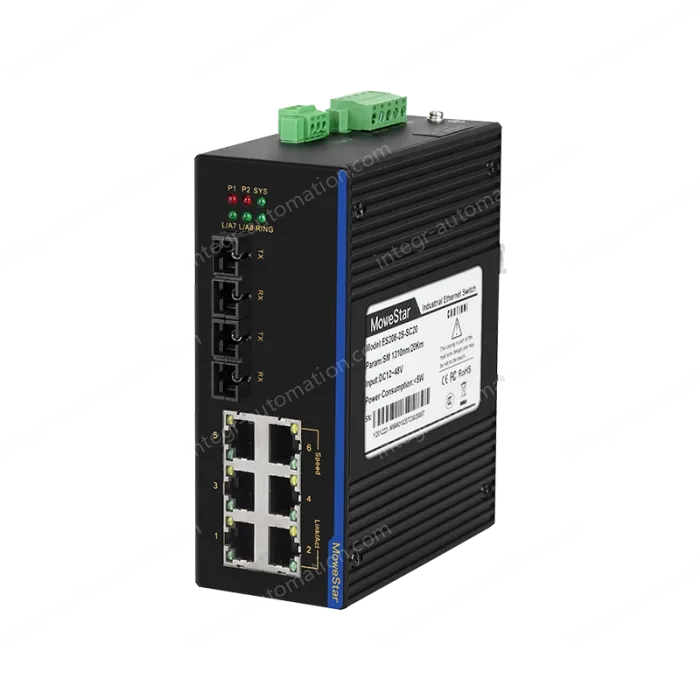 2 Ports 100M F(x) + 6 Ports 10/100M T(x) Din-Rail Unmanaged Industrial Ethernet Switch