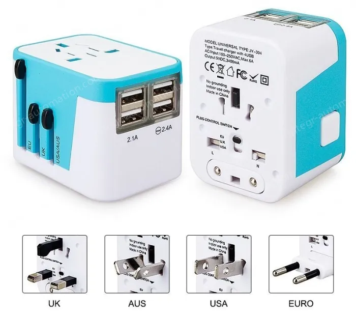 Universal travel adapter with 4 USB KRUSB-WLG3346B